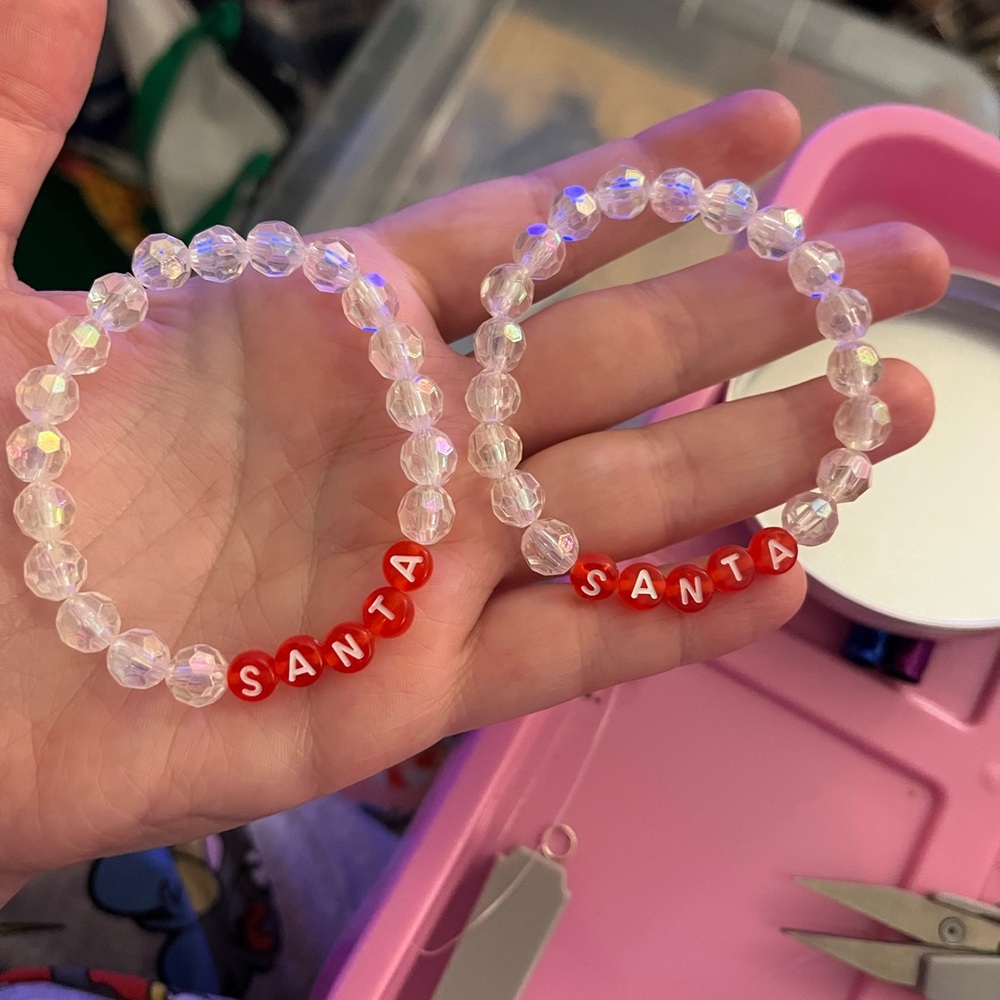 Santa Beaded Bracelet Set - Red and Clear